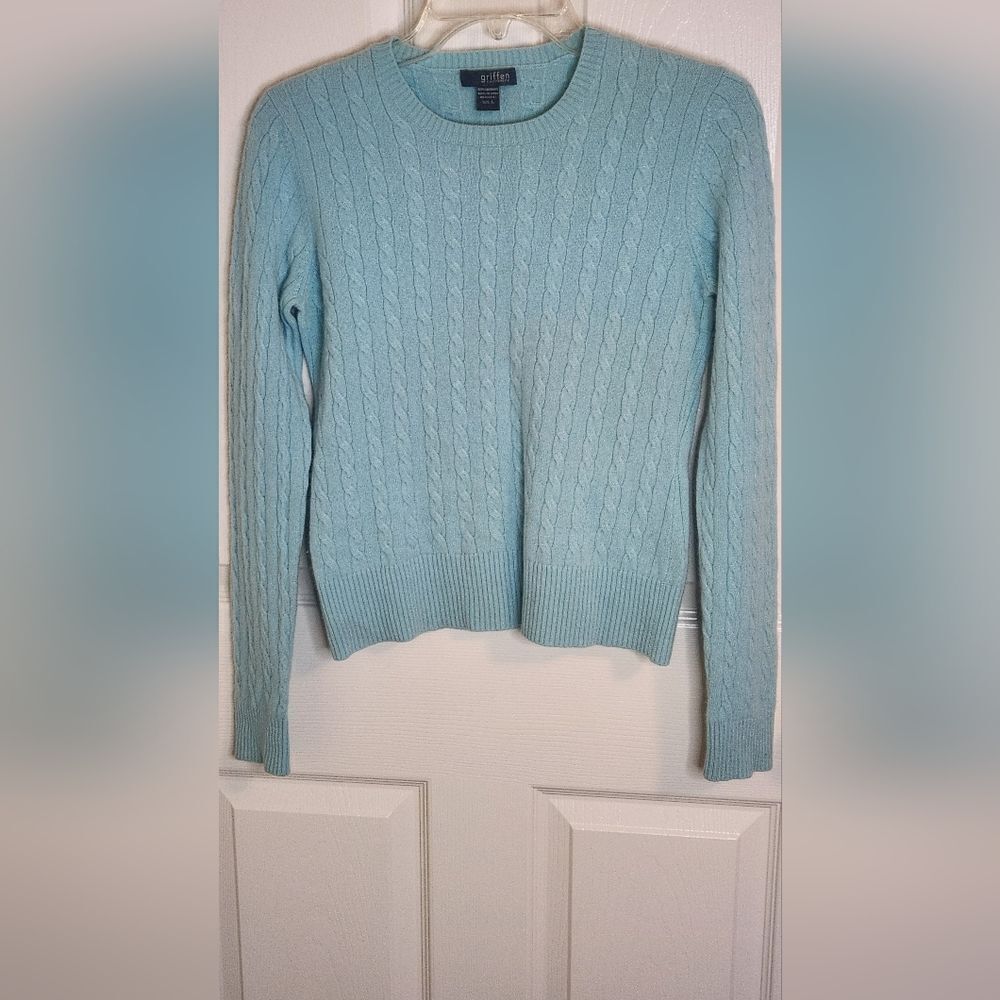 Griffen L Mint Green  100% CASHMERE Cable Knit Lngslve Women’s Sweater